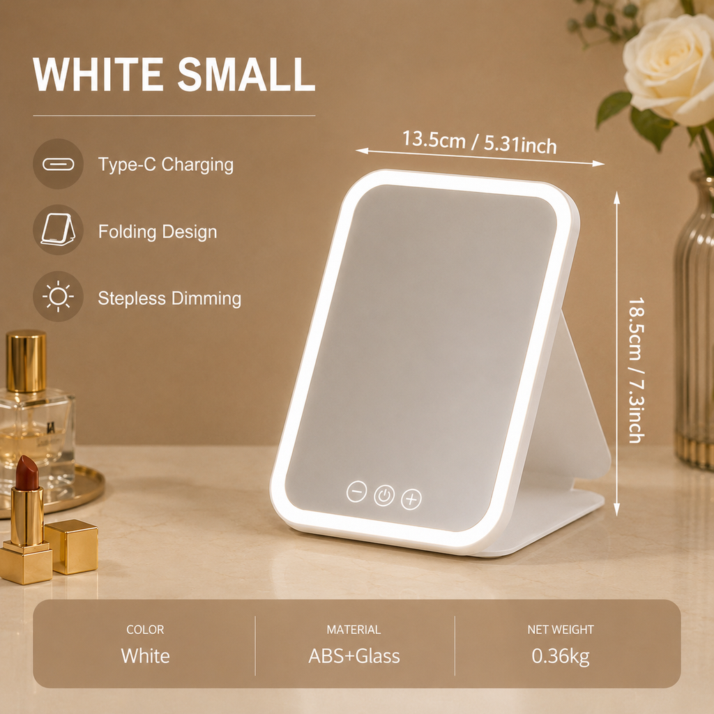 Foldable LED Lighted Makeup Mirror 3 Colors Dimmable