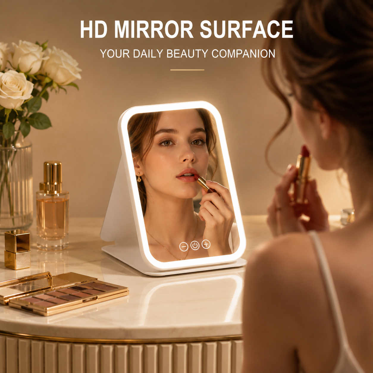 Foldable LED Lighted Makeup Mirror 3 Colors Dimmable