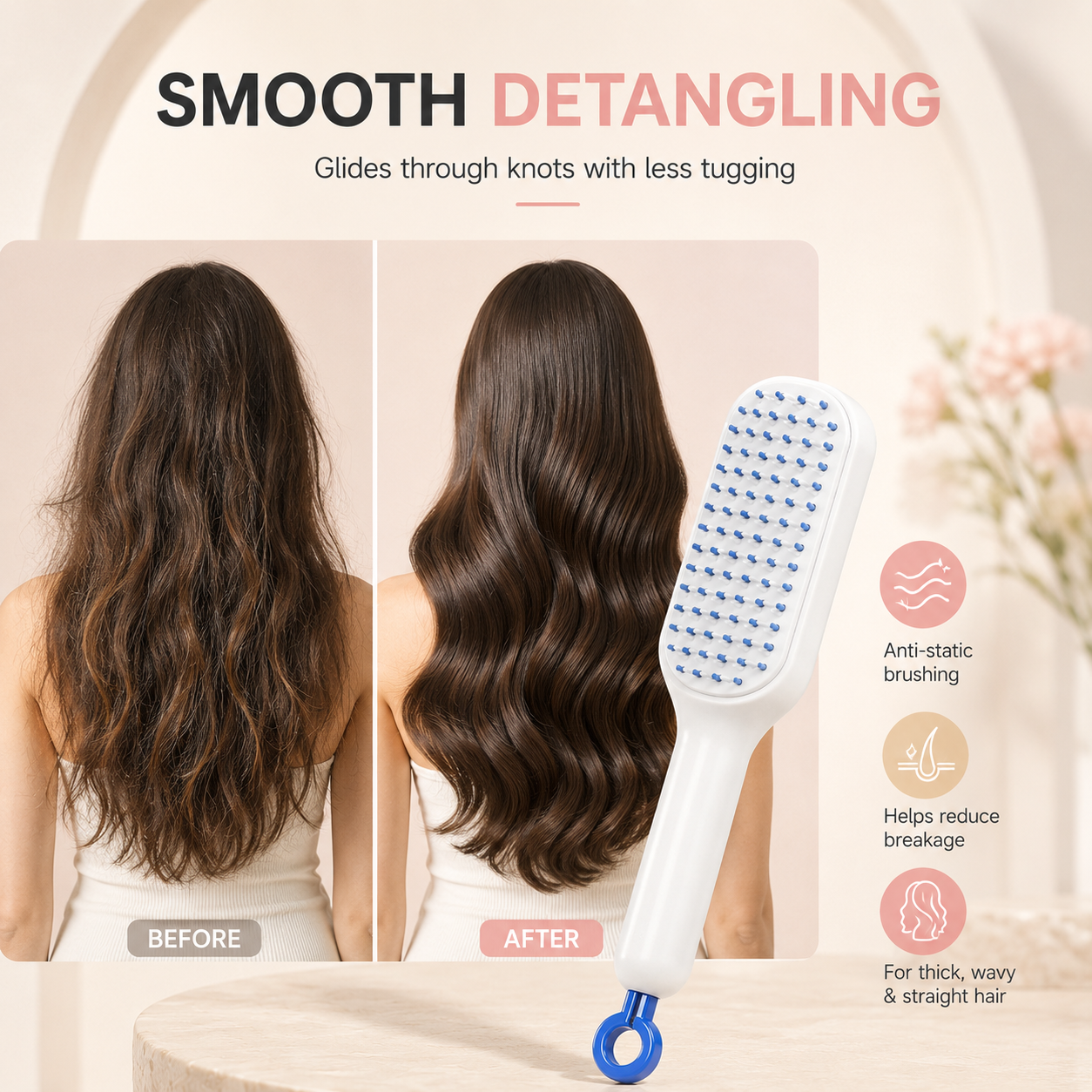 One Step Self Cleaning Retractable Massage Hair Comb
