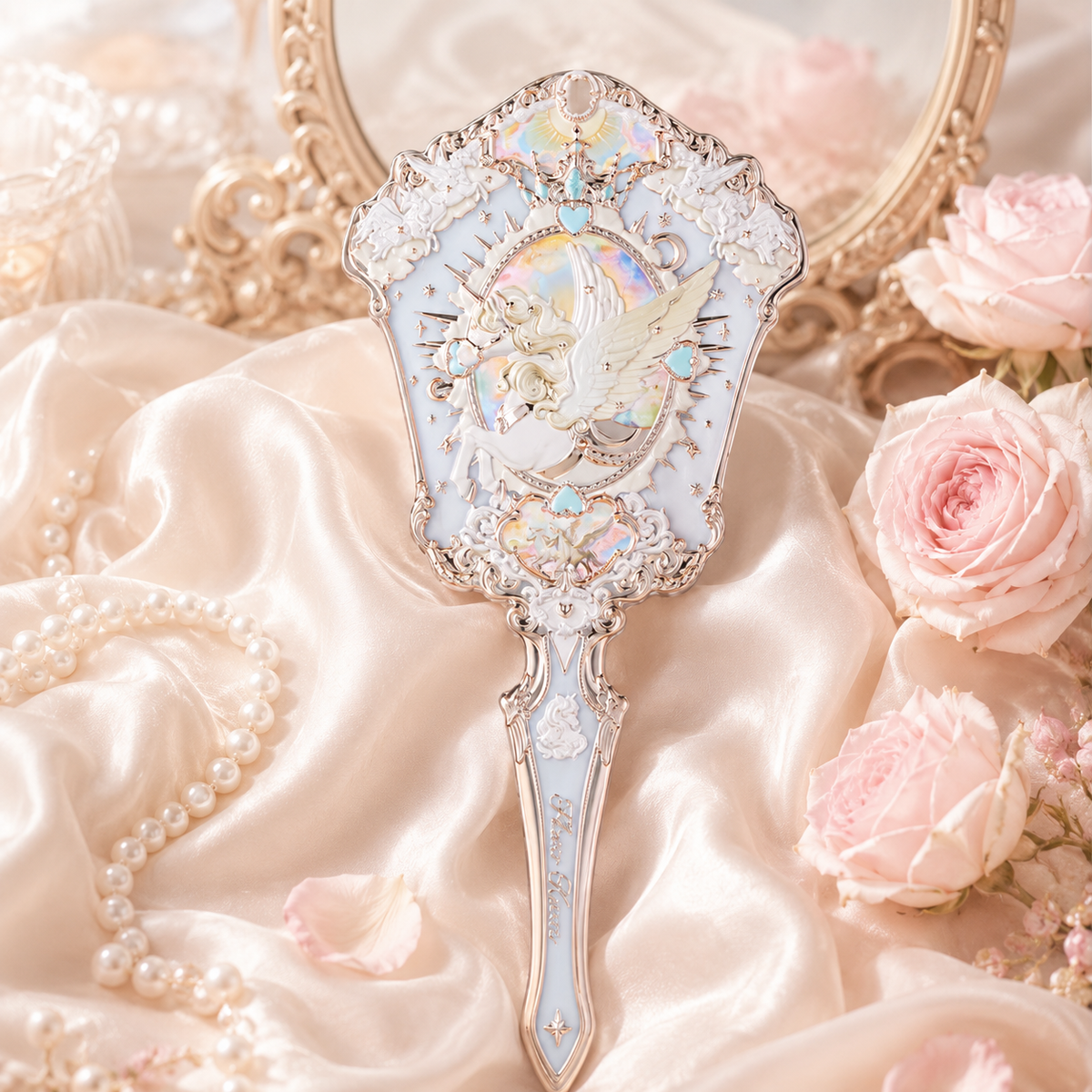 Exquisite Embossed Angel Handheld Makeup Mirror