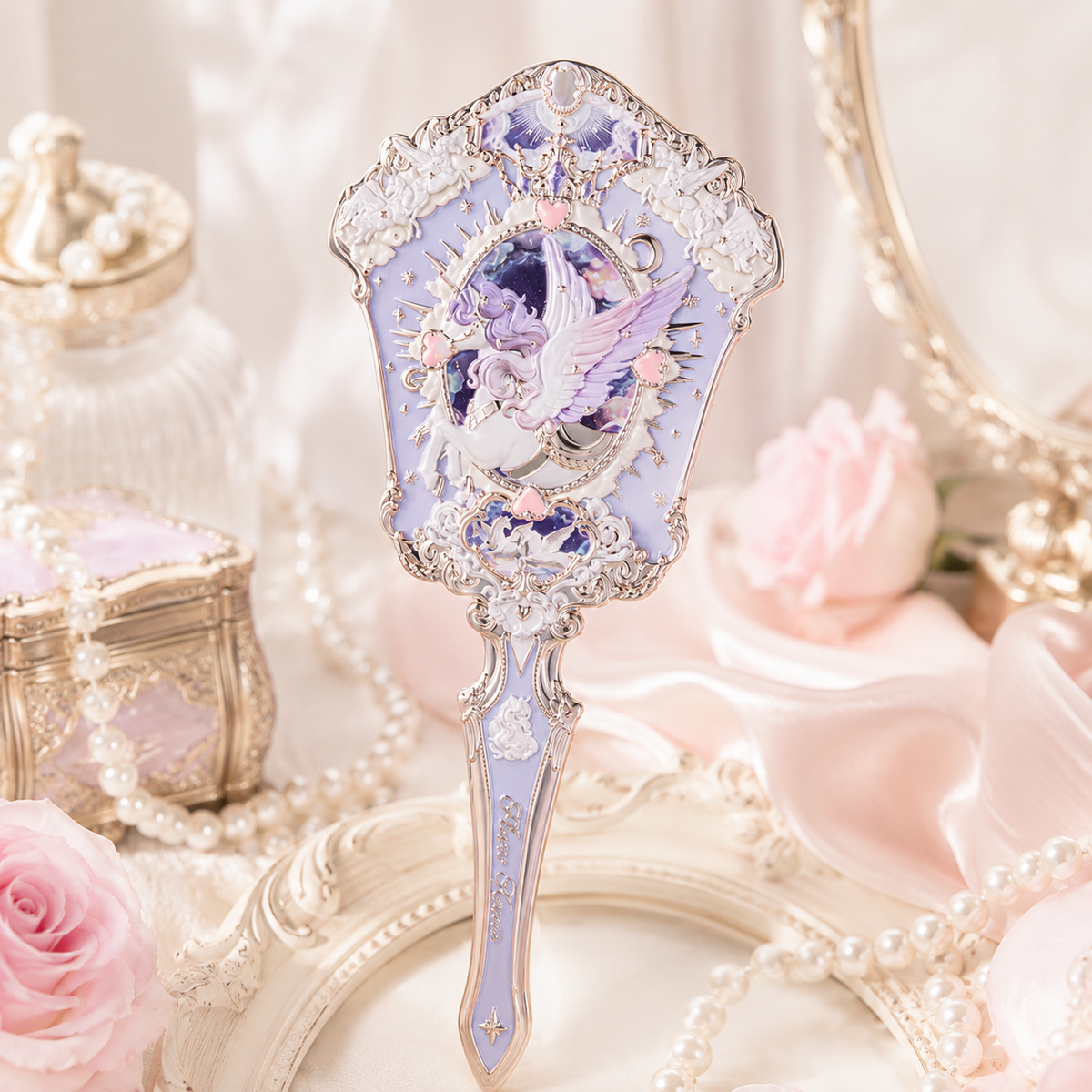 Exquisite Embossed Angel Handheld Makeup Mirror