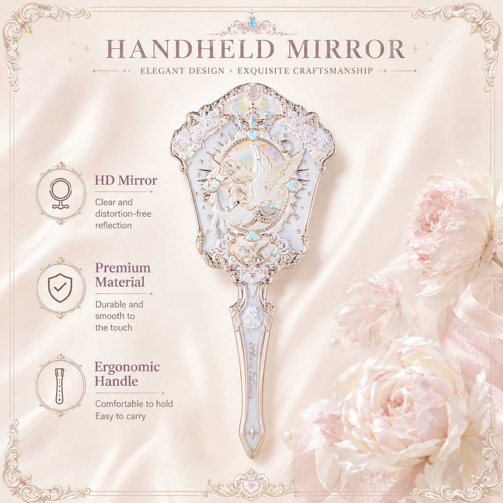 Exquisite Embossed Angel Handheld Makeup Mirror