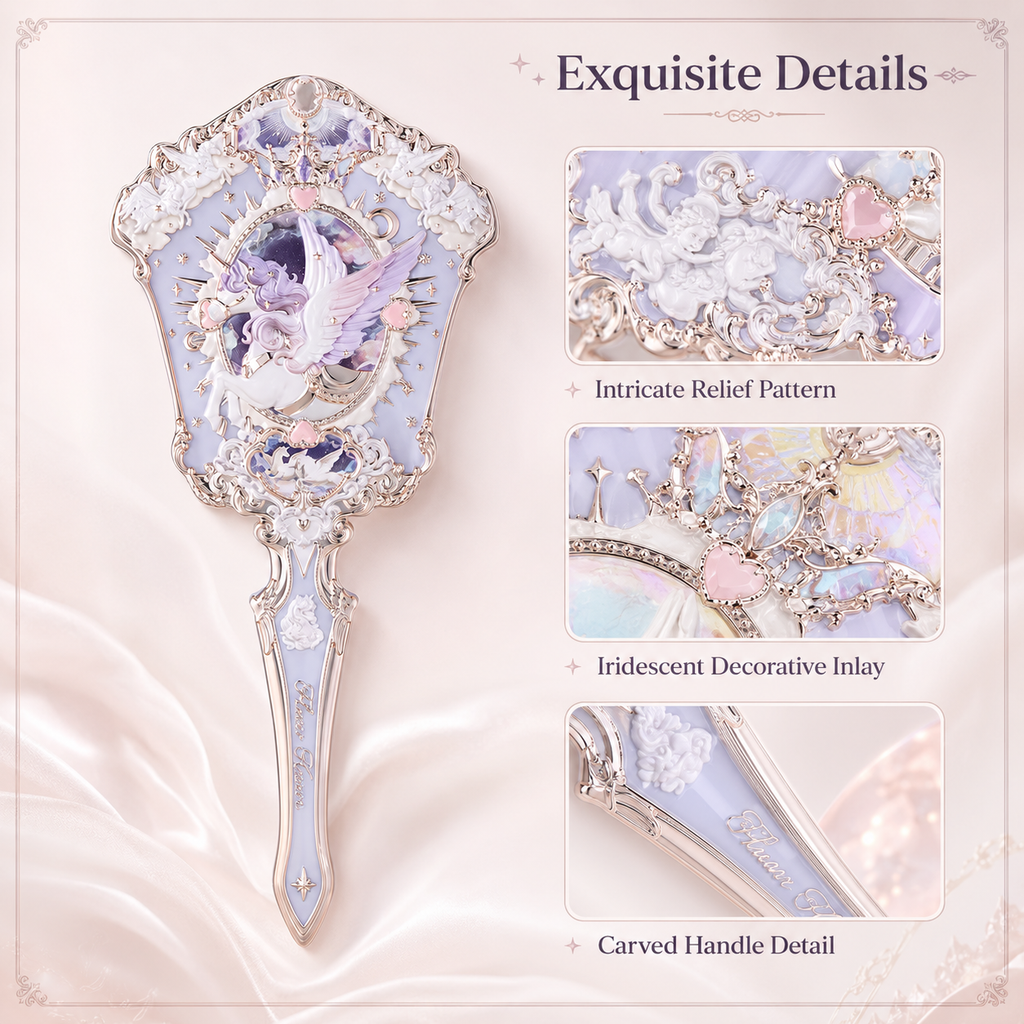 Exquisite Embossed Angel Handheld Makeup Mirror