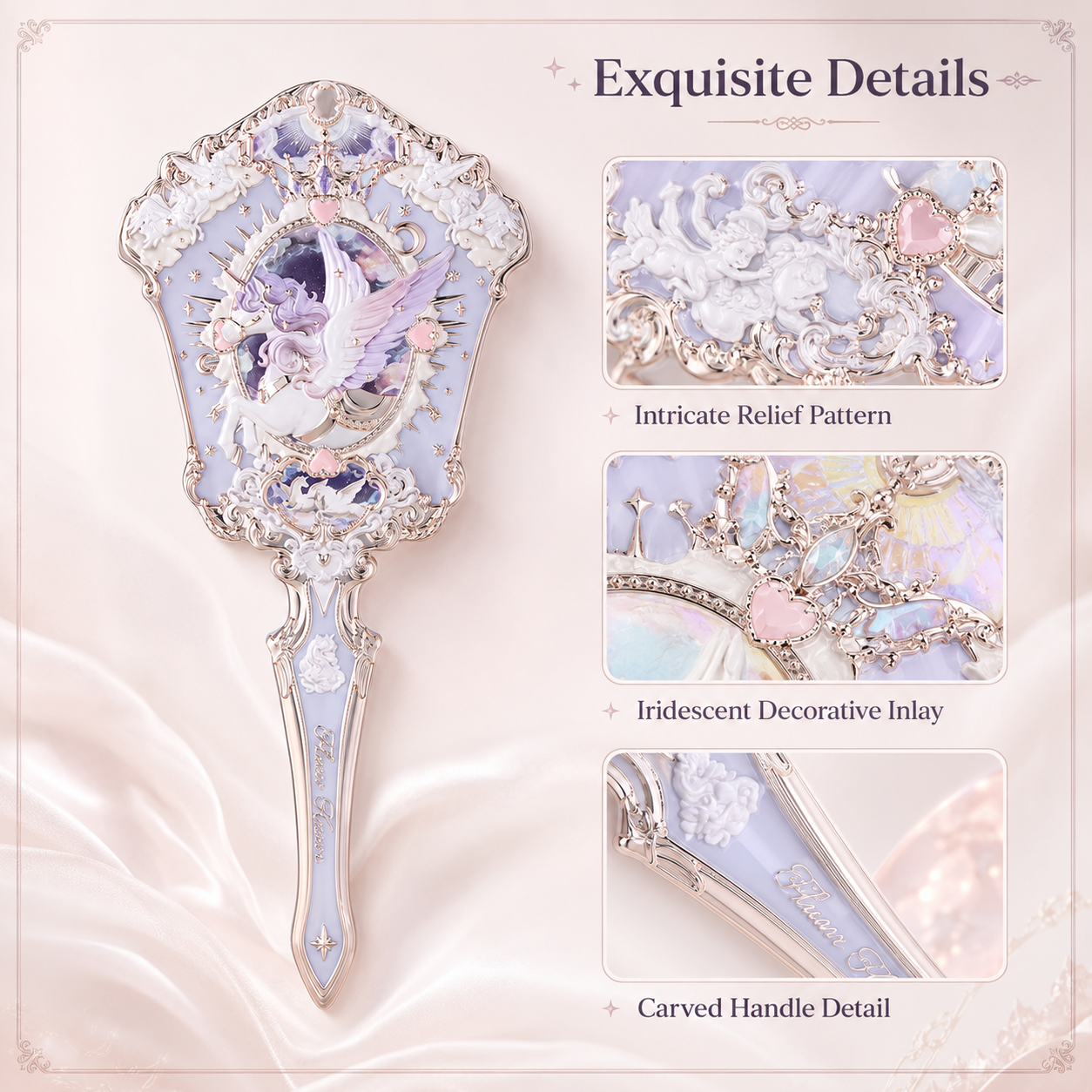 Exquisite Embossed Angel Handheld Makeup Mirror