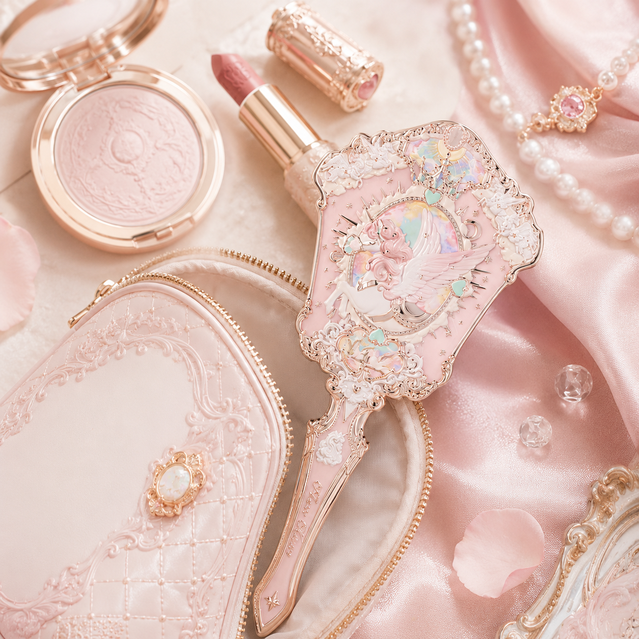 Exquisite Embossed Angel Handheld Makeup Mirror