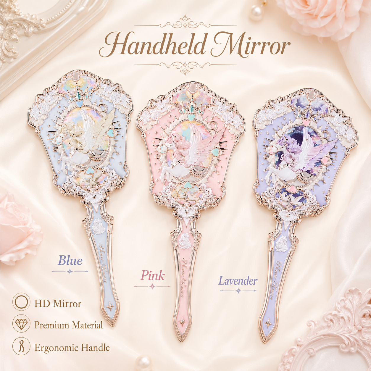 Exquisite Embossed Angel Handheld Makeup Mirror