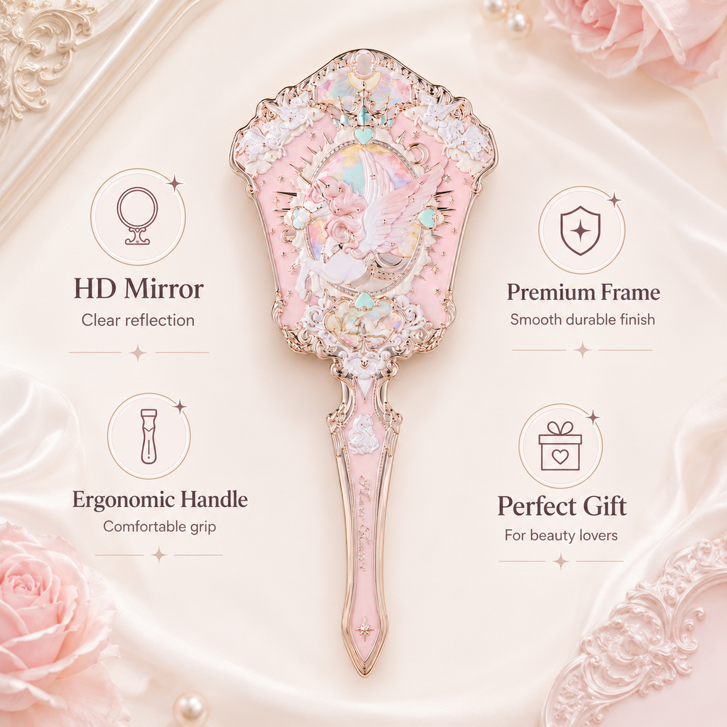 Exquisite Embossed Angel Handheld Makeup Mirror