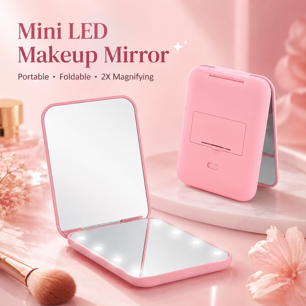 LED Foldable Double Sided Travel Makeup Mirror