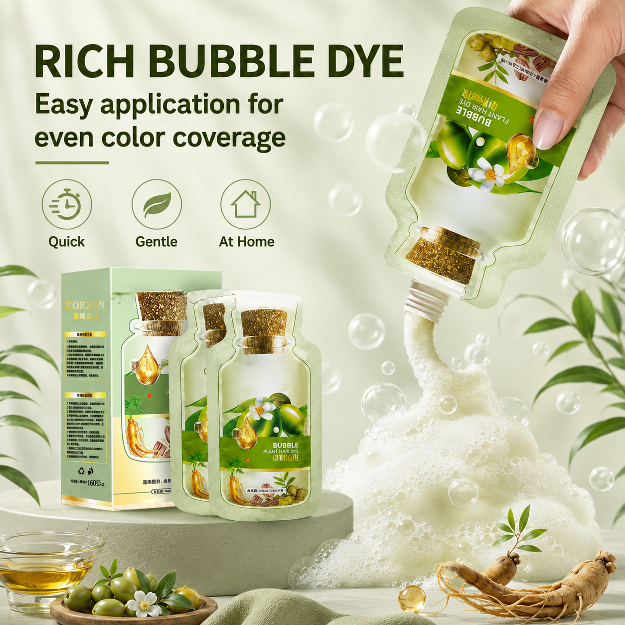 10 Mins Plant Bubble Hair Dye for Gray Coverage