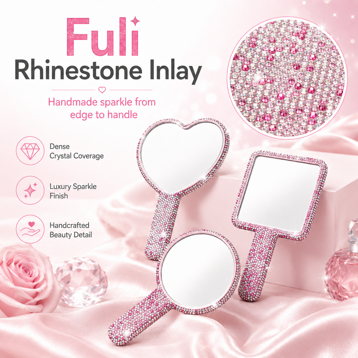 Full Diamond Bling Handheld Makeup Mirror