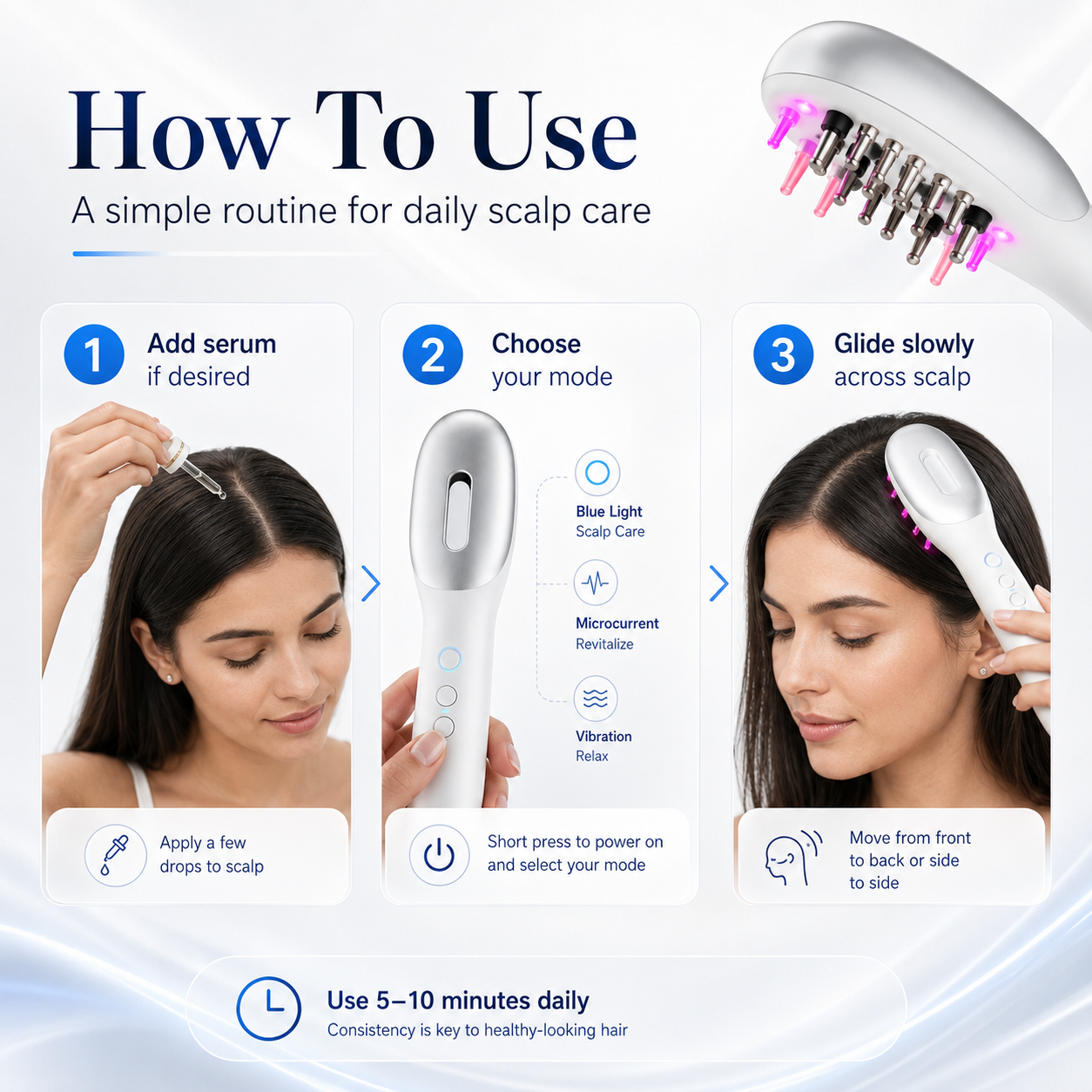 Rechargeable Wireless Red Blue Light Hair Growth Comb