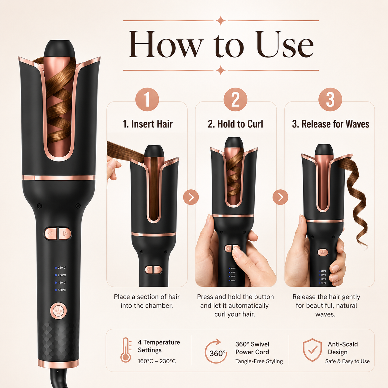 Auto Rotate Hair Curling Iron,Curler for All Hair Types