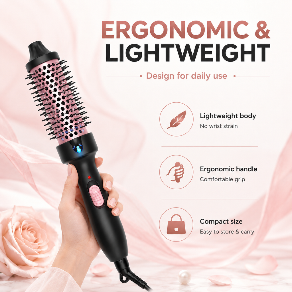 Portable Thermal Round Hot Brush,  Long Last Fluffy Hair Styling Comb