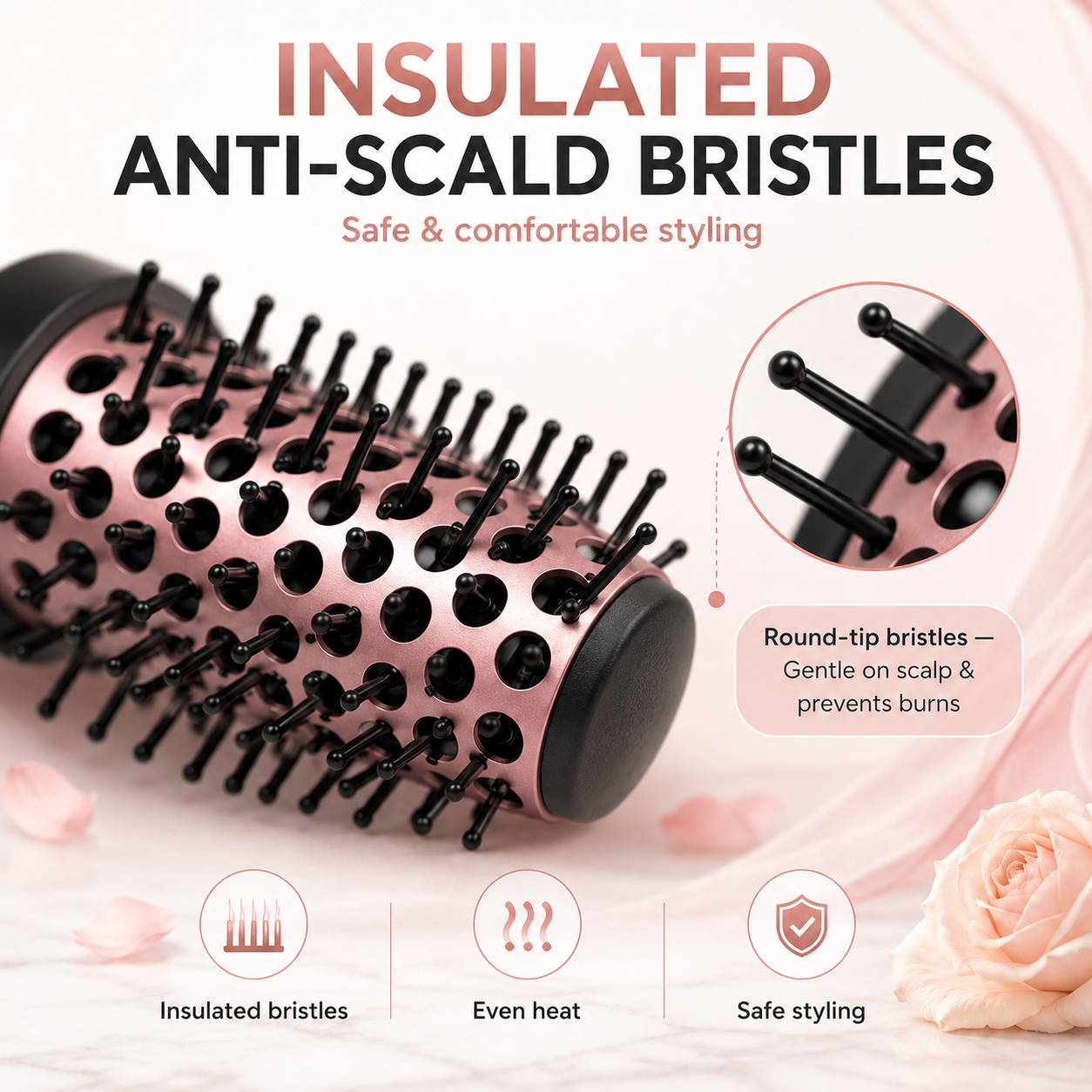 Portable Thermal Round Hot Brush,  Long Last Fluffy Hair Styling Comb
