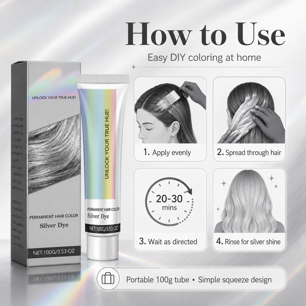 Fashion Silver Permanent Hair Dye Cream