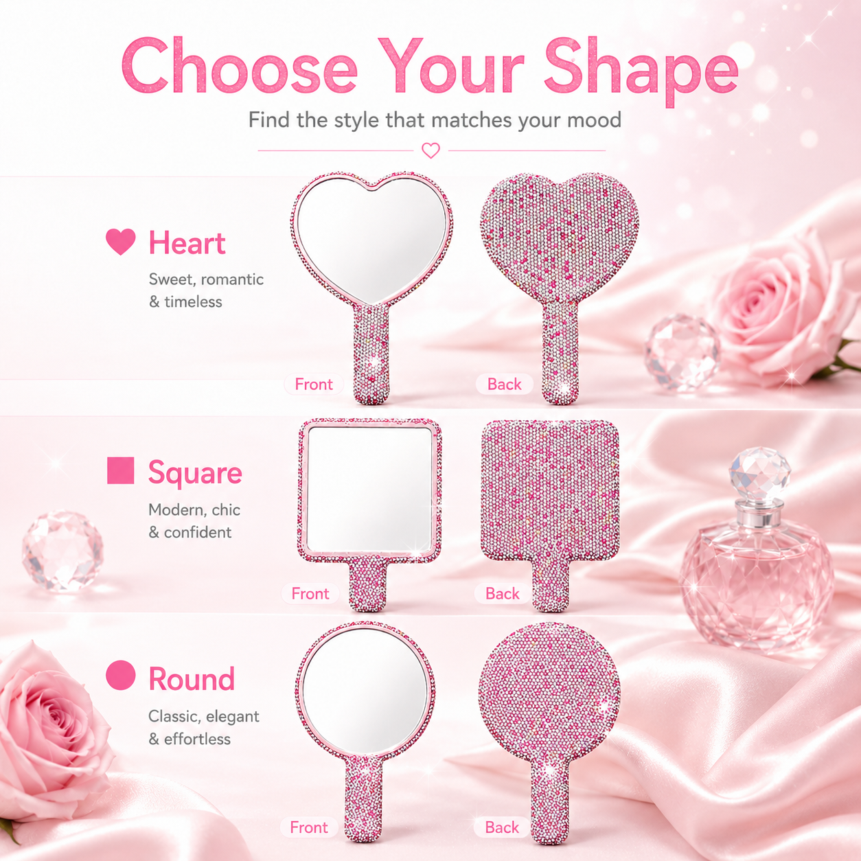 Full Diamond Bling Handheld Makeup Mirror