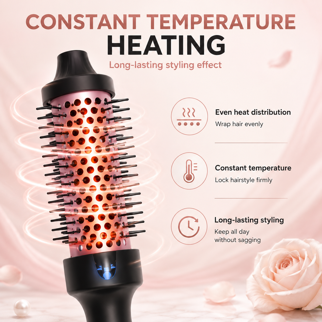 Portable Thermal Round Hot Brush,  Long Last Fluffy Hair Styling Comb