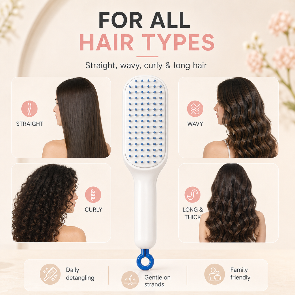 One Step Self Cleaning Retractable Massage Hair Comb