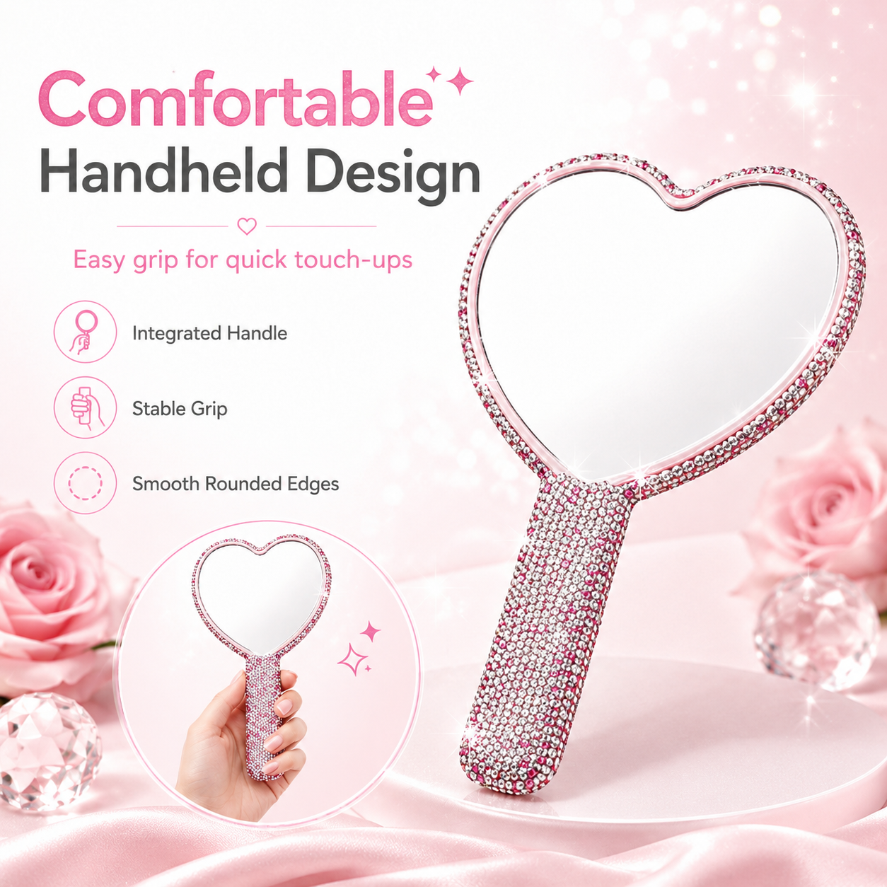 Full Diamond Bling Handheld Makeup Mirror