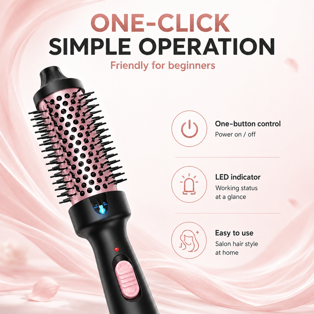 Portable Thermal Round Hot Brush,  Long Last Fluffy Hair Styling Comb
