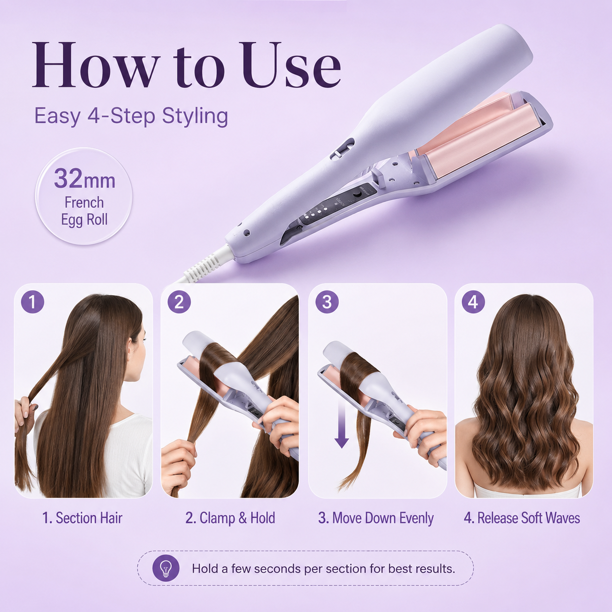 32MM Negative Ion French Egg Roll Hair Waver