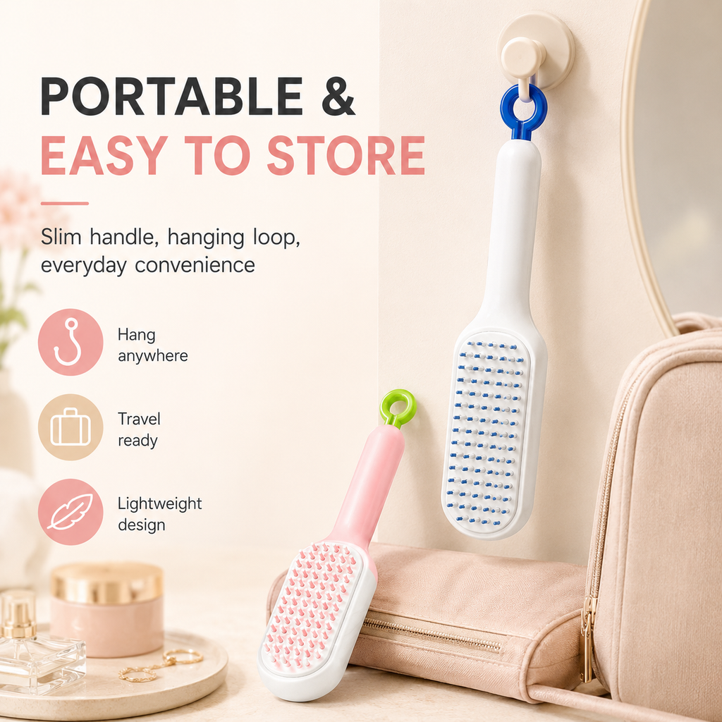 One Step Self Cleaning Retractable Massage Hair Comb