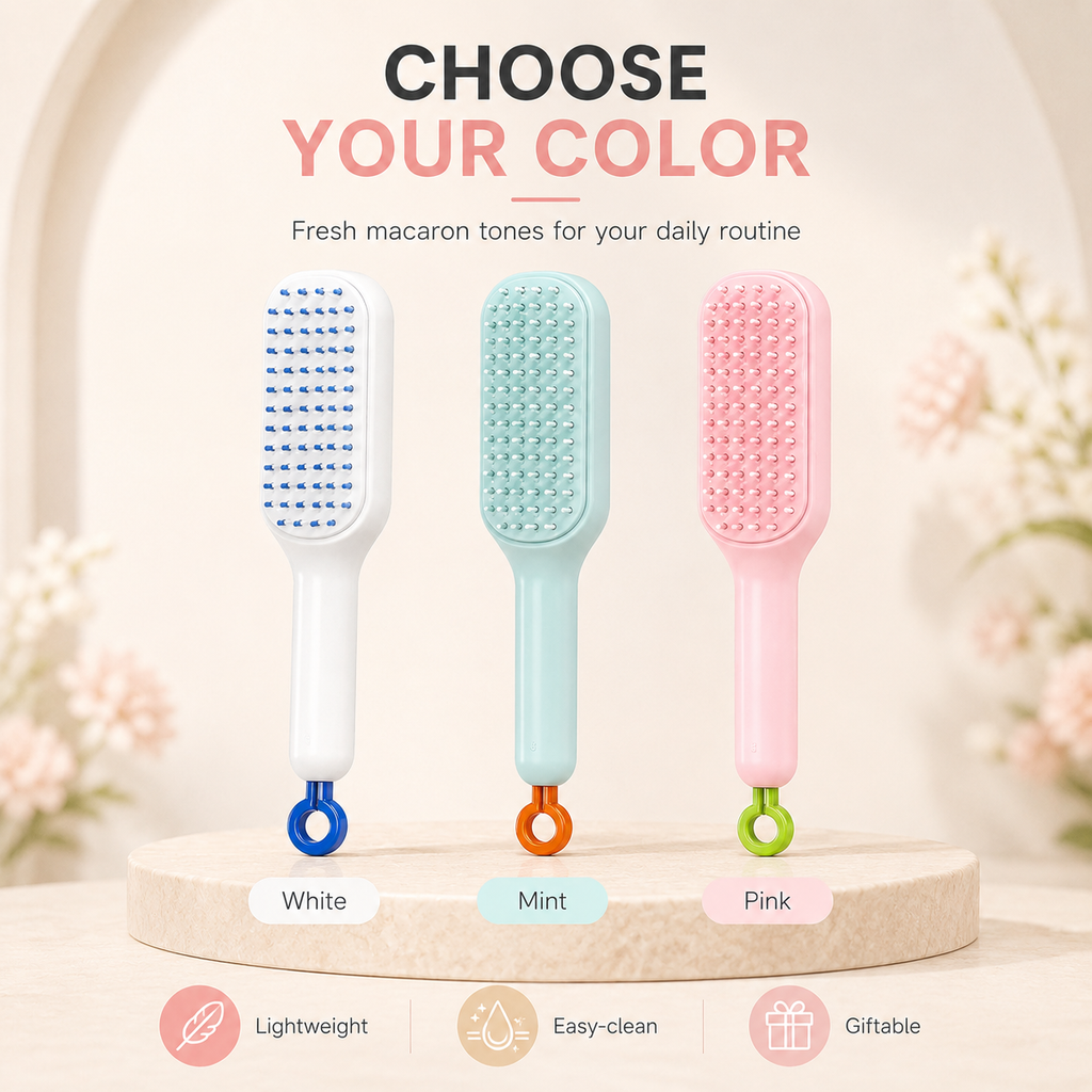 One Step Self Cleaning Retractable Massage Hair Comb