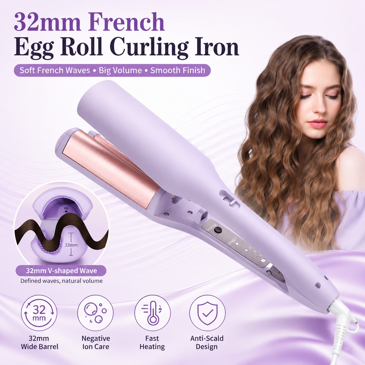 32MM Negative Ion French Egg Roll Hair Waver