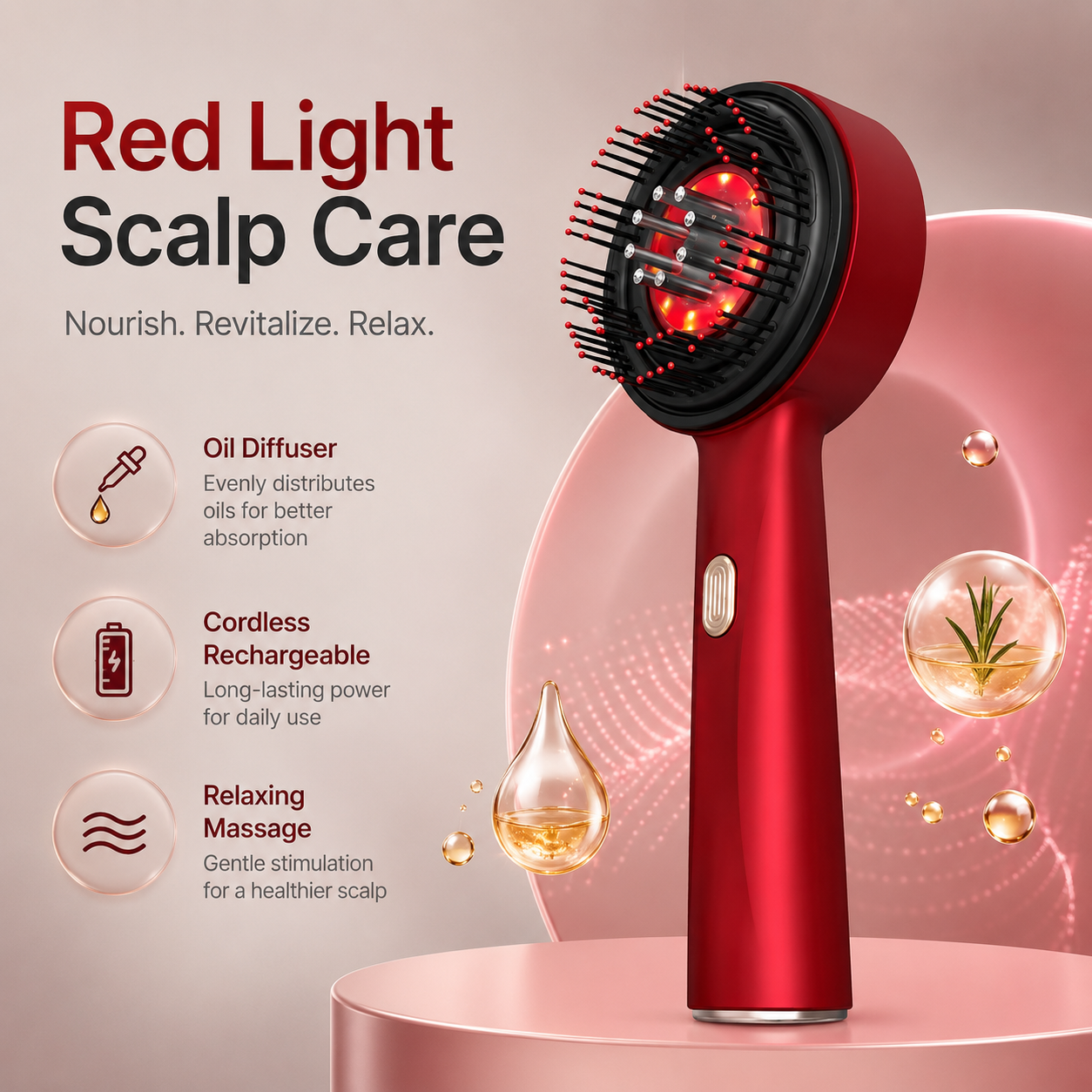 Electric Oil-Filled Red Light Scalp Massage Comb