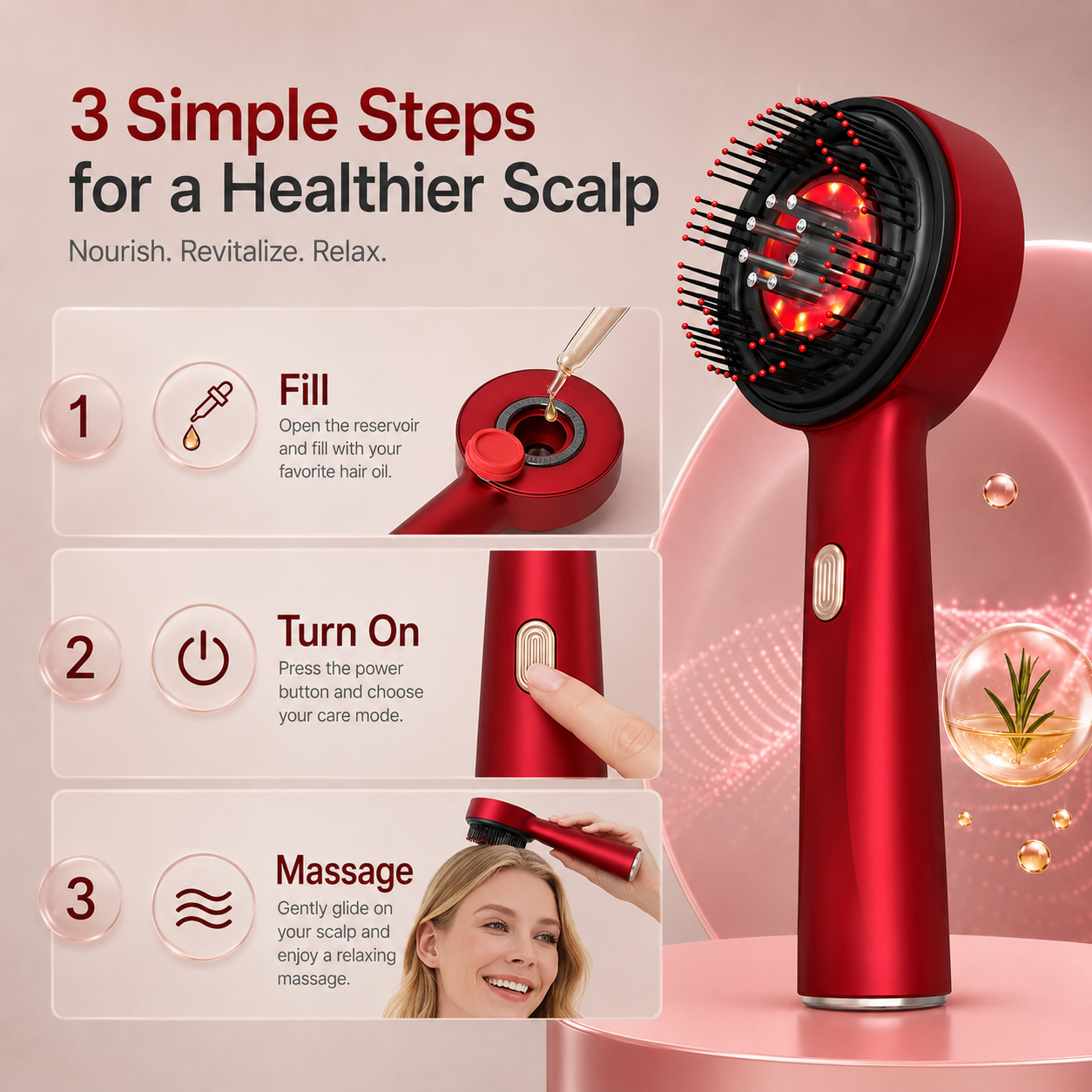 Electric Oil-Filled Red Light Scalp Massage Comb