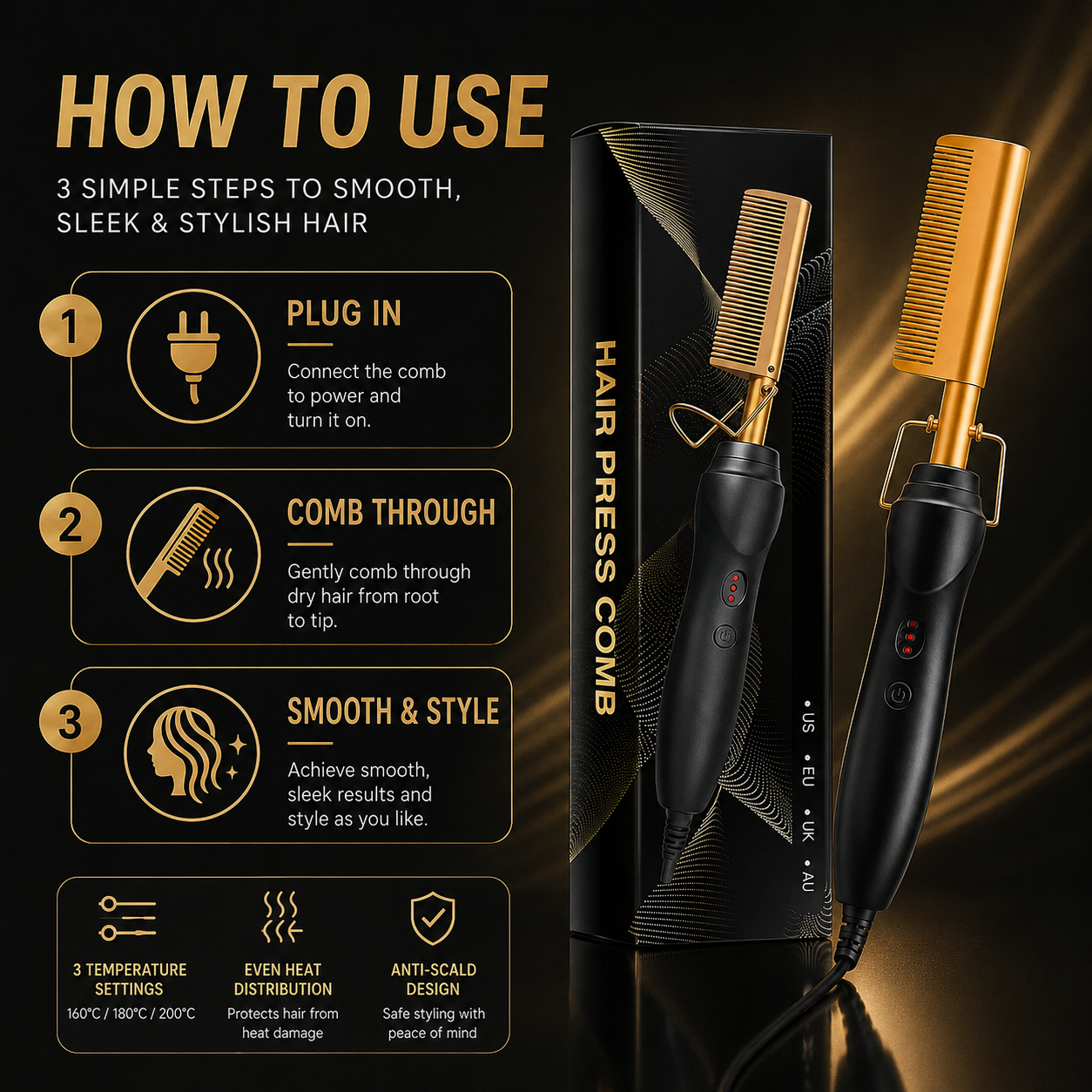 2-IN-1 Portable Fast Heating Hair Press Comb