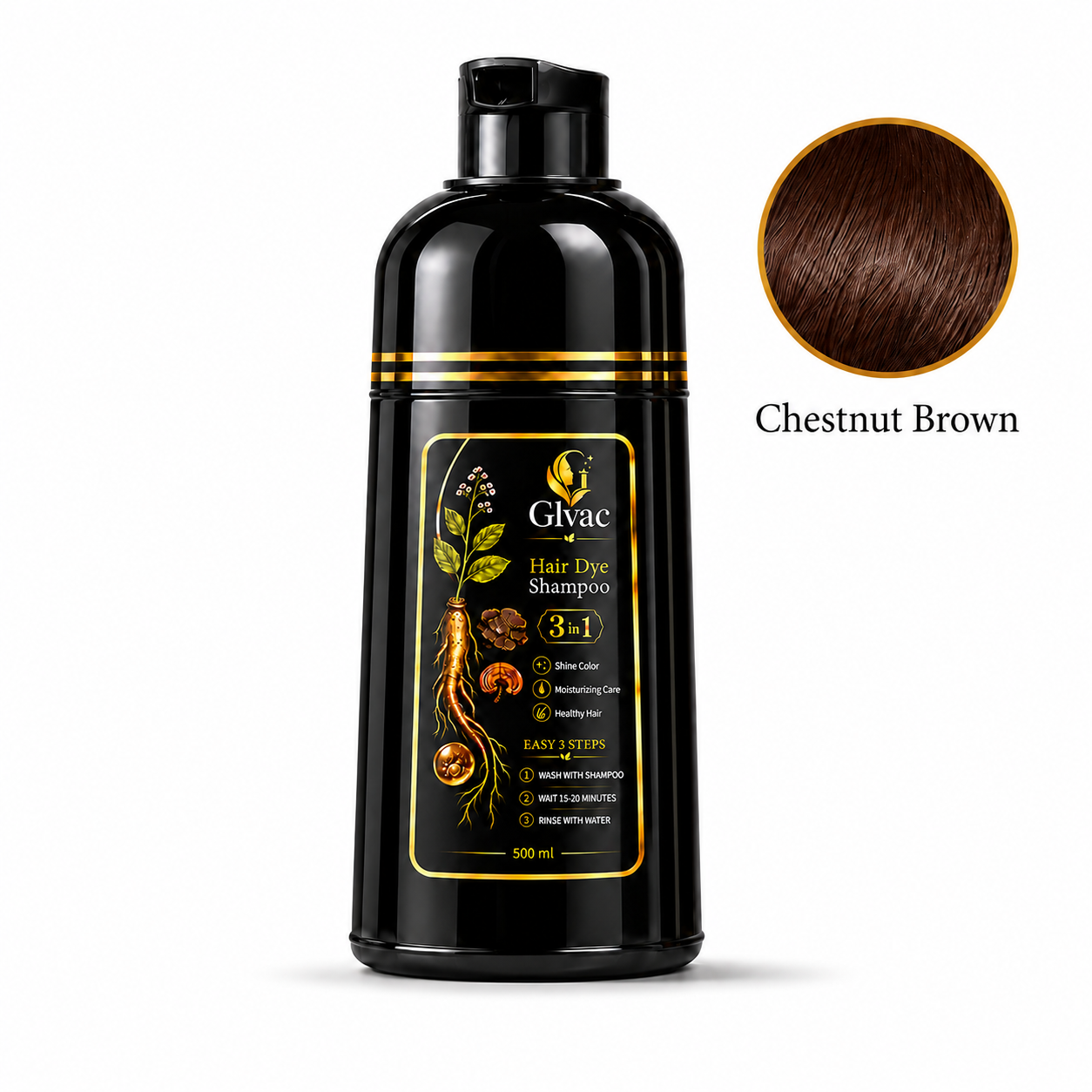 3-in-1 Herbal Hair Dye Shampoo, Quick Easy Gray Hair