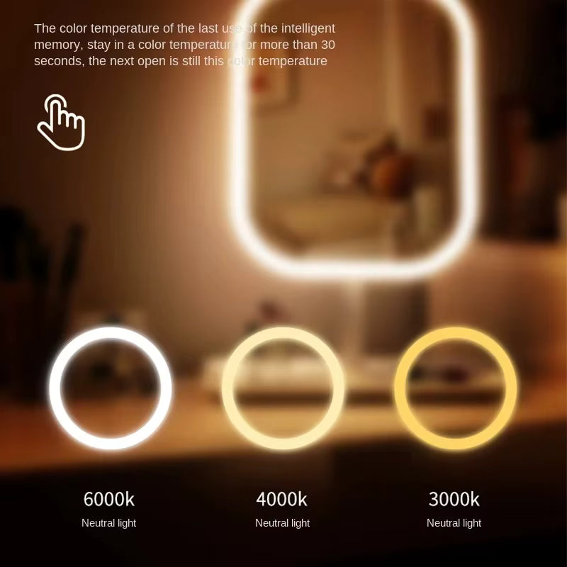 Touch Control LED Light Makeup Mirror with Storage Tray