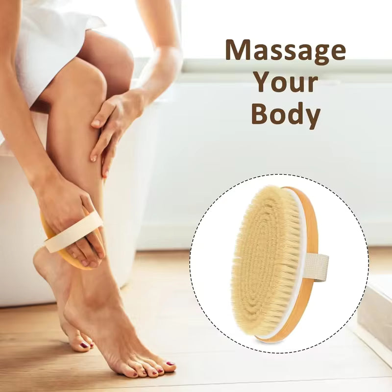 Natural Bristle Wooden Exfoliating Body Dry Brush