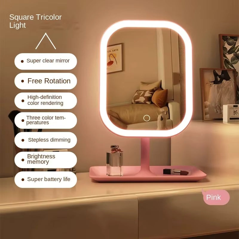 Touch Control LED Light Makeup Mirror with Storage Tray