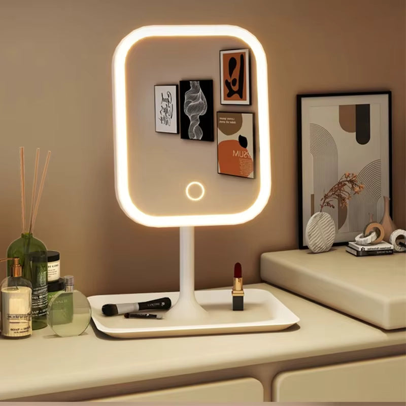 Touch Control LED Light Makeup Mirror with Storage Tray