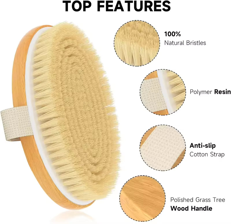 Natural Bristle Wooden Exfoliating Body Dry Brush