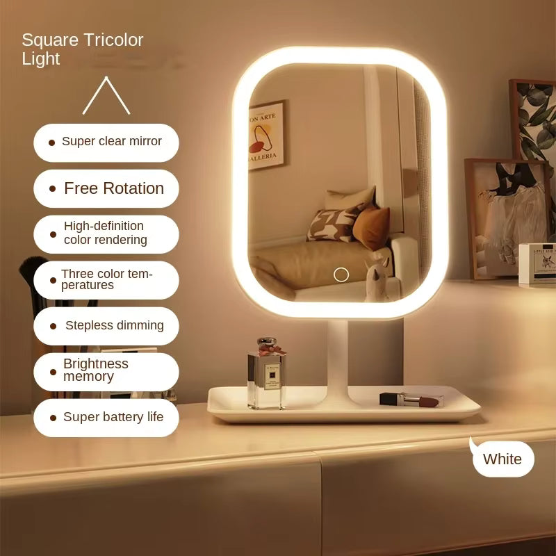 Touch Control LED Light Makeup Mirror with Storage Tray
