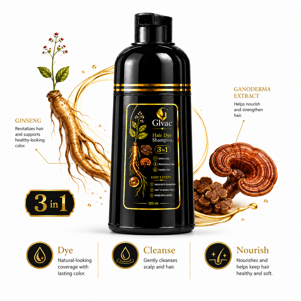 Glvac 3-in-1 Hair Colour Shampoo for Grey Hair – 500ml