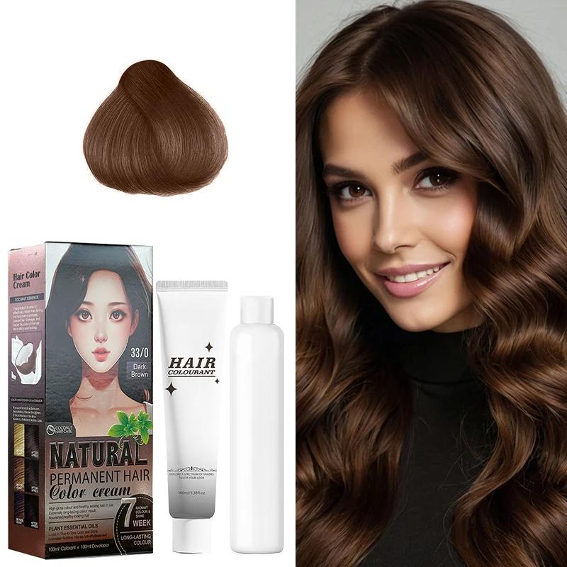 12 Shades Natural Permanent Hair Color Cream Kit