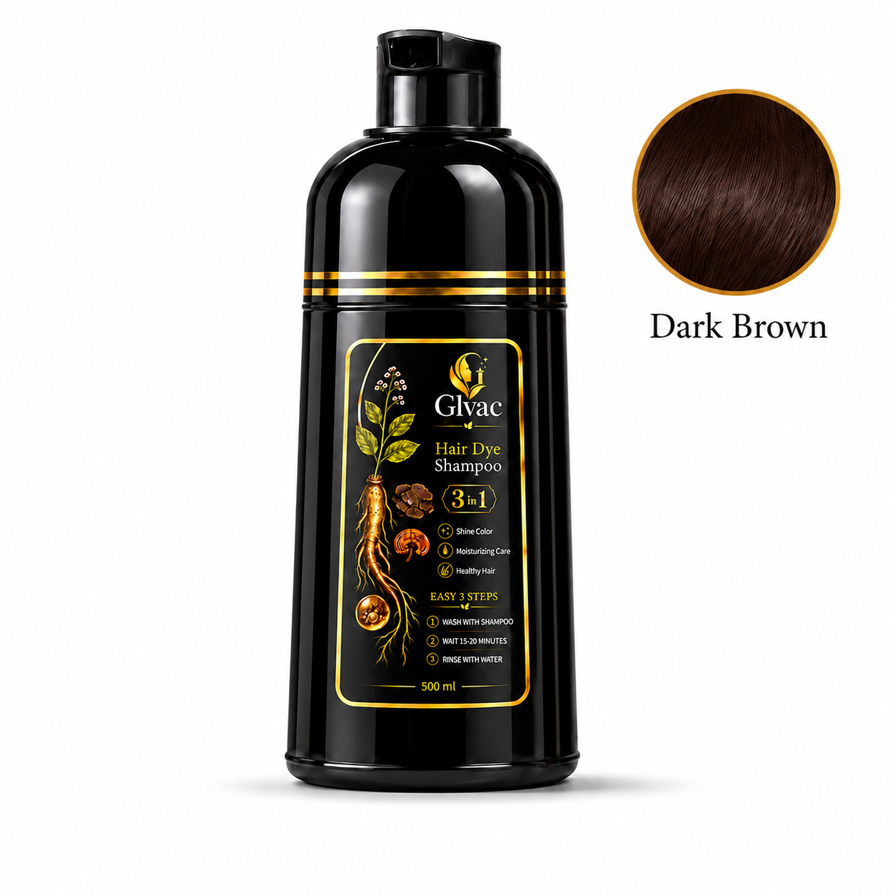 3-in-1 Herbal Hair Dye Shampoo, Quick Easy Gray Hair